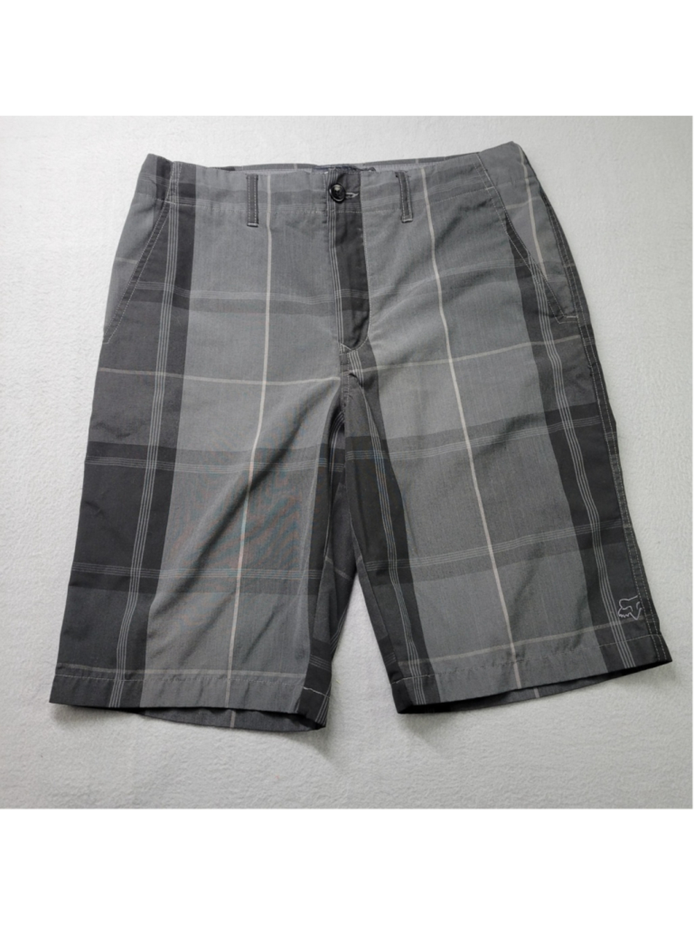 Fox Racing Shorts Size 32 Gray Plaid Flat Front